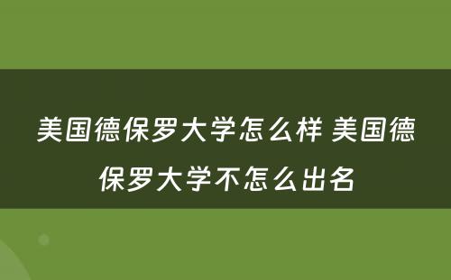 美国德保罗大学怎么样 美国德保罗大学不怎么出名