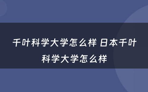 千叶科学大学怎么样 日本千叶科学大学怎么样