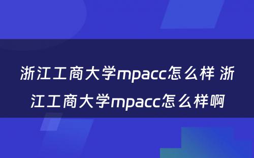 浙江工商大学mpacc怎么样 浙江工商大学mpacc怎么样啊