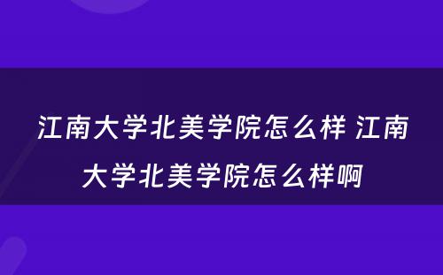 江南大学北美学院怎么样 江南大学北美学院怎么样啊