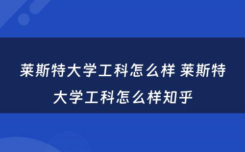 莱斯特大学工科怎么样 莱斯特大学工科怎么样知乎