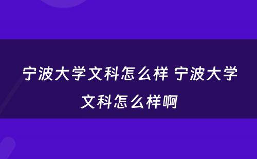 宁波大学文科怎么样 宁波大学文科怎么样啊