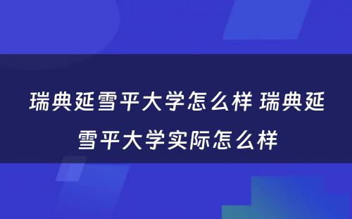 瑞典延雪平大学怎么样 瑞典延雪平大学实际怎么样