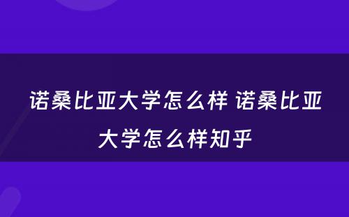 诺桑比亚大学怎么样 诺桑比亚大学怎么样知乎