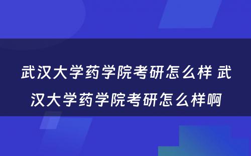 武汉大学药学院考研怎么样 武汉大学药学院考研怎么样啊