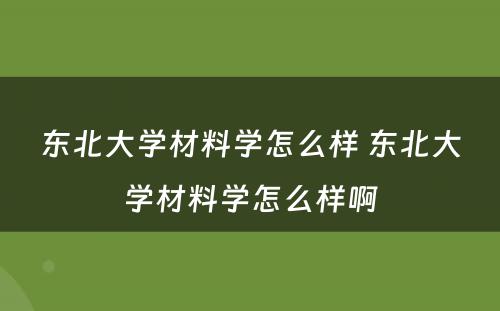 东北大学材料学怎么样 东北大学材料学怎么样啊