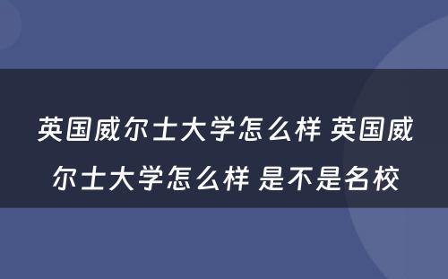 英国威尔士大学怎么样 英国威尔士大学怎么样 是不是名校