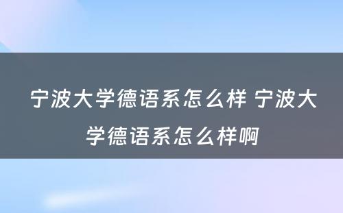 宁波大学德语系怎么样 宁波大学德语系怎么样啊