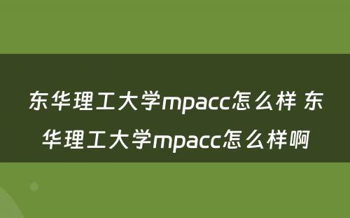 东华理工大学mpacc怎么样 东华理工大学mpacc怎么样啊