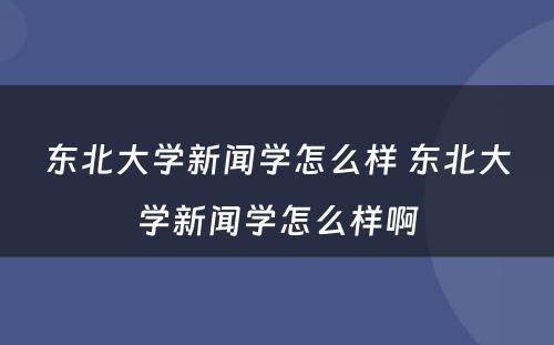 东北大学新闻学怎么样 东北大学新闻学怎么样啊