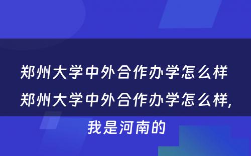 郑州大学中外合作办学怎么样 郑州大学中外合作办学怎么样,我是河南的