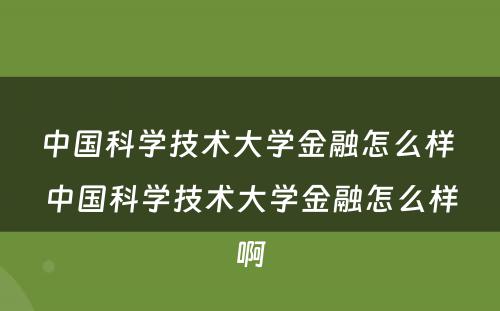 中国科学技术大学金融怎么样 中国科学技术大学金融怎么样啊