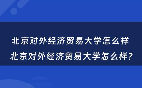 北京对外经济贸易大学怎么样 北京对外经济贸易大学怎么样?