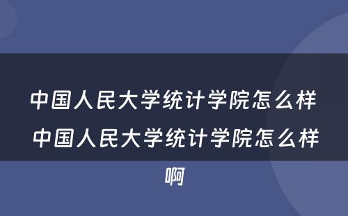 中国人民大学统计学院怎么样 中国人民大学统计学院怎么样啊