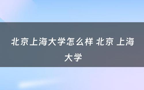 北京上海大学怎么样 北京 上海 大学