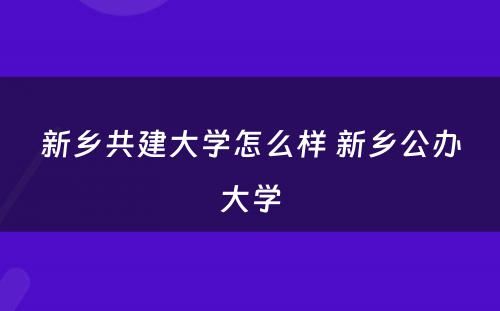 新乡共建大学怎么样 新乡公办大学