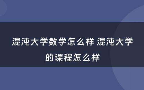 混沌大学数学怎么样 混沌大学的课程怎么样