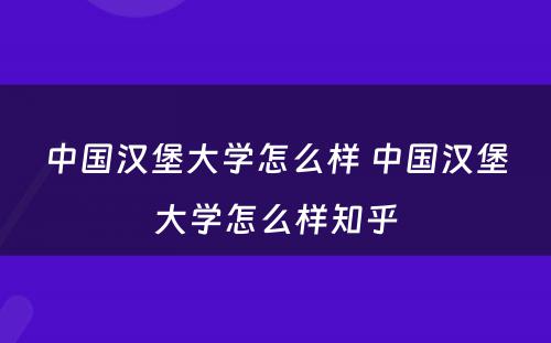 中国汉堡大学怎么样 中国汉堡大学怎么样知乎