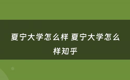 夏宁大学怎么样 夏宁大学怎么样知乎