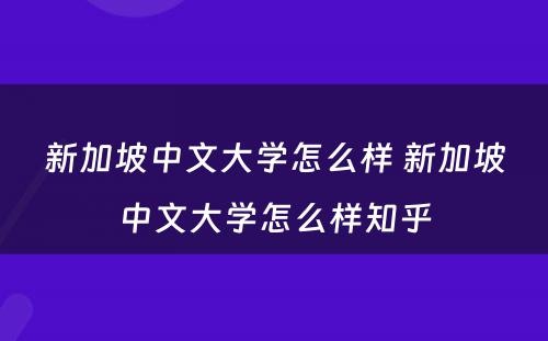 新加坡中文大学怎么样 新加坡中文大学怎么样知乎