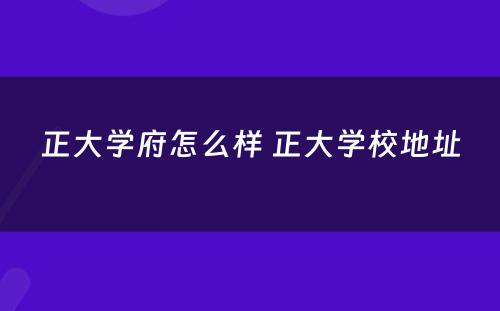 正大学府怎么样 正大学校地址