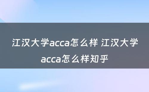 江汉大学acca怎么样 江汉大学acca怎么样知乎