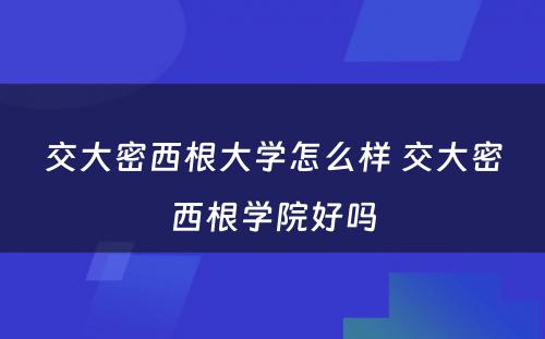 交大密西根大学怎么样 交大密西根学院好吗