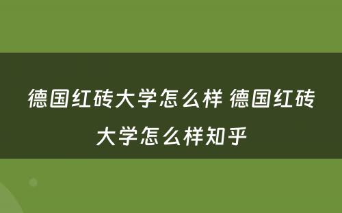 德国红砖大学怎么样 德国红砖大学怎么样知乎