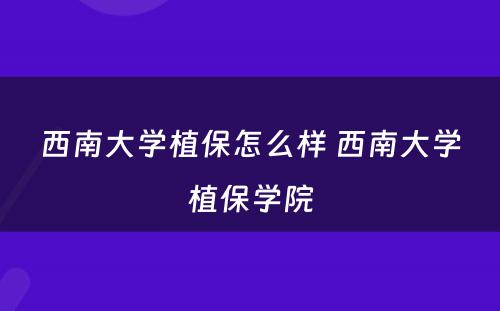 西南大学植保怎么样 西南大学植保学院