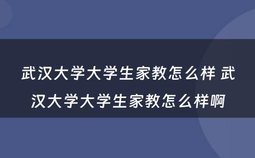 武汉大学大学生家教怎么样 武汉大学大学生家教怎么样啊