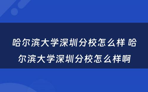 哈尔滨大学深圳分校怎么样 哈尔滨大学深圳分校怎么样啊