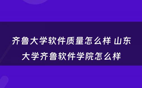 齐鲁大学软件质量怎么样 山东大学齐鲁软件学院怎么样