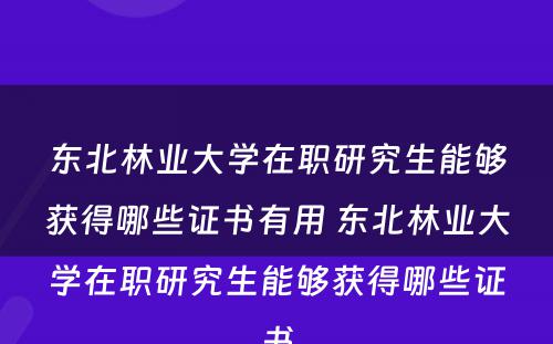 东北林业大学在职研究生能够获得哪些证书有用 东北林业大学在职研究生能够获得哪些证书