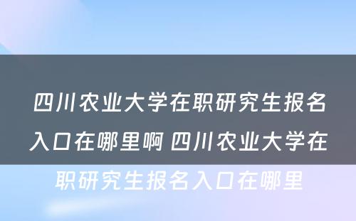 四川农业大学在职研究生报名入口在哪里啊 四川农业大学在职研究生报名入口在哪里