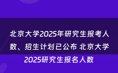 北京大学2025年研究生报考人数、招生计划已公布 北京大学2025研究生报名人数