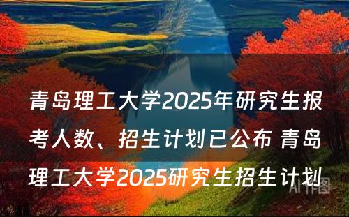 青岛理工大学2025年研究生报考人数、招生计划已公布 青岛理工大学2025研究生招生计划