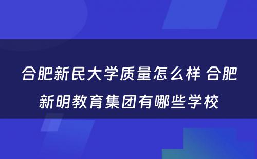 合肥新民大学质量怎么样 合肥新明教育集团有哪些学校