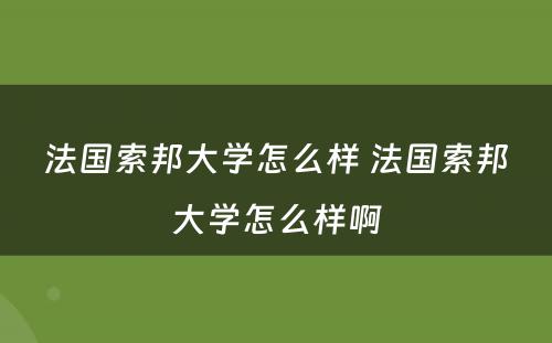 法国索邦大学怎么样 法国索邦大学怎么样啊