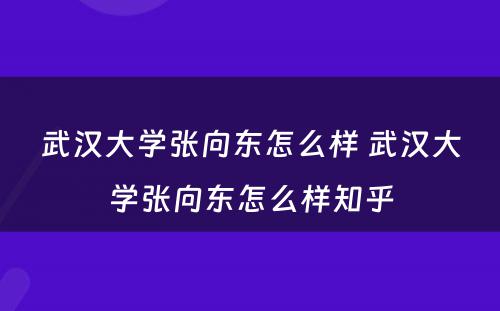 武汉大学张向东怎么样 武汉大学张向东怎么样知乎