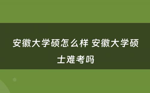 安徽大学硕怎么样 安徽大学硕士难考吗