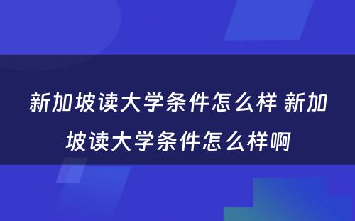 新加坡读大学条件怎么样 新加坡读大学条件怎么样啊