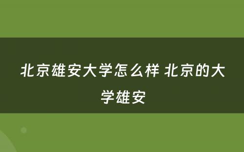 北京雄安大学怎么样 北京的大学雄安