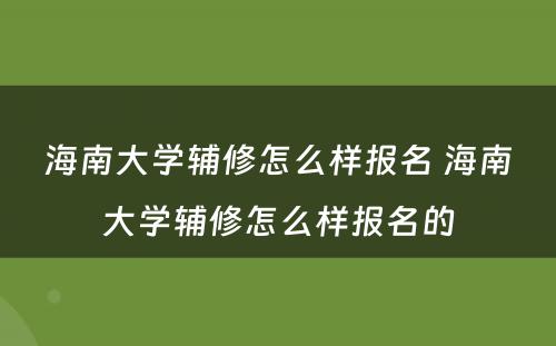 海南大学辅修怎么样报名 海南大学辅修怎么样报名的