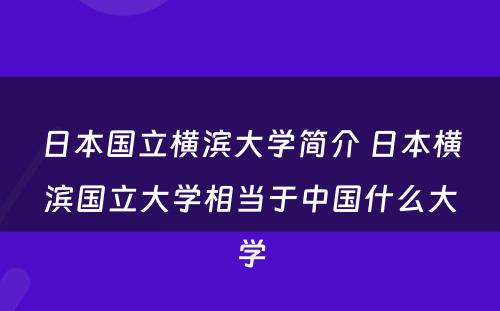 日本国立横滨大学简介 日本横滨国立大学相当于中国什么大学