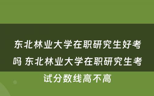 东北林业大学在职研究生好考吗 东北林业大学在职研究生考试分数线高不高