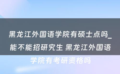 黑龙江外国语学院有硕士点吗_能不能招研究生 黑龙江外国语学院有考研资格吗