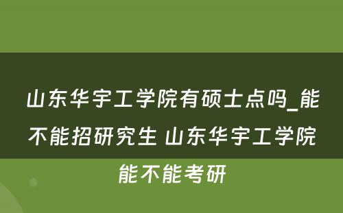 山东华宇工学院有硕士点吗_能不能招研究生 山东华宇工学院能不能考研