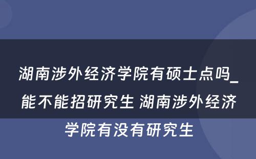 湖南涉外经济学院有硕士点吗_能不能招研究生 湖南涉外经济学院有没有研究生