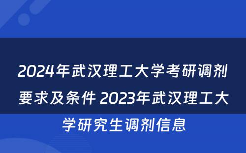 2024年武汉理工大学考研调剂要求及条件 2023年武汉理工大学研究生调剂信息