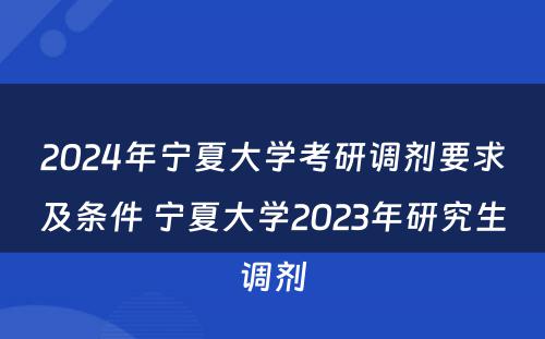 2024年宁夏大学考研调剂要求及条件 宁夏大学2023年研究生调剂